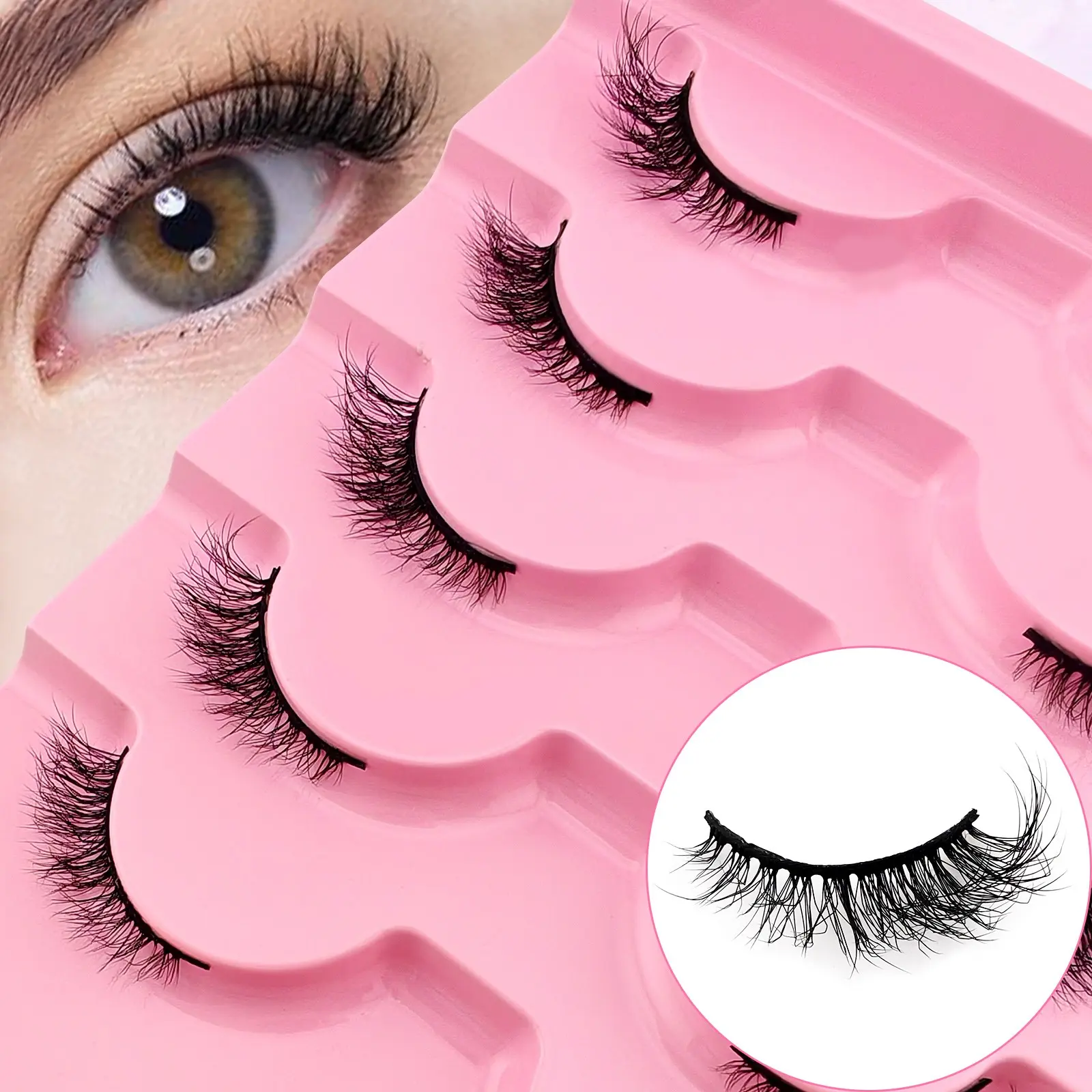 7 Pairs Half Eye False Eyelashes, Voluminous Curled Fluffy Lashes, Volume Lashes, Natural Look, Tail Extension, Comfortable Fit, Suitable for Various Occasions, Makeup, Cosmetic