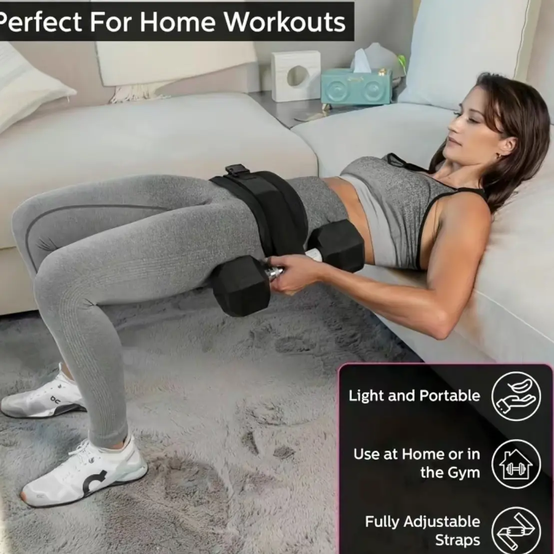 Padded Hip Thrust Belt, Heavy-Duty Weight Lifting Belt for Glute Workouts, At Home Gym Equipment for