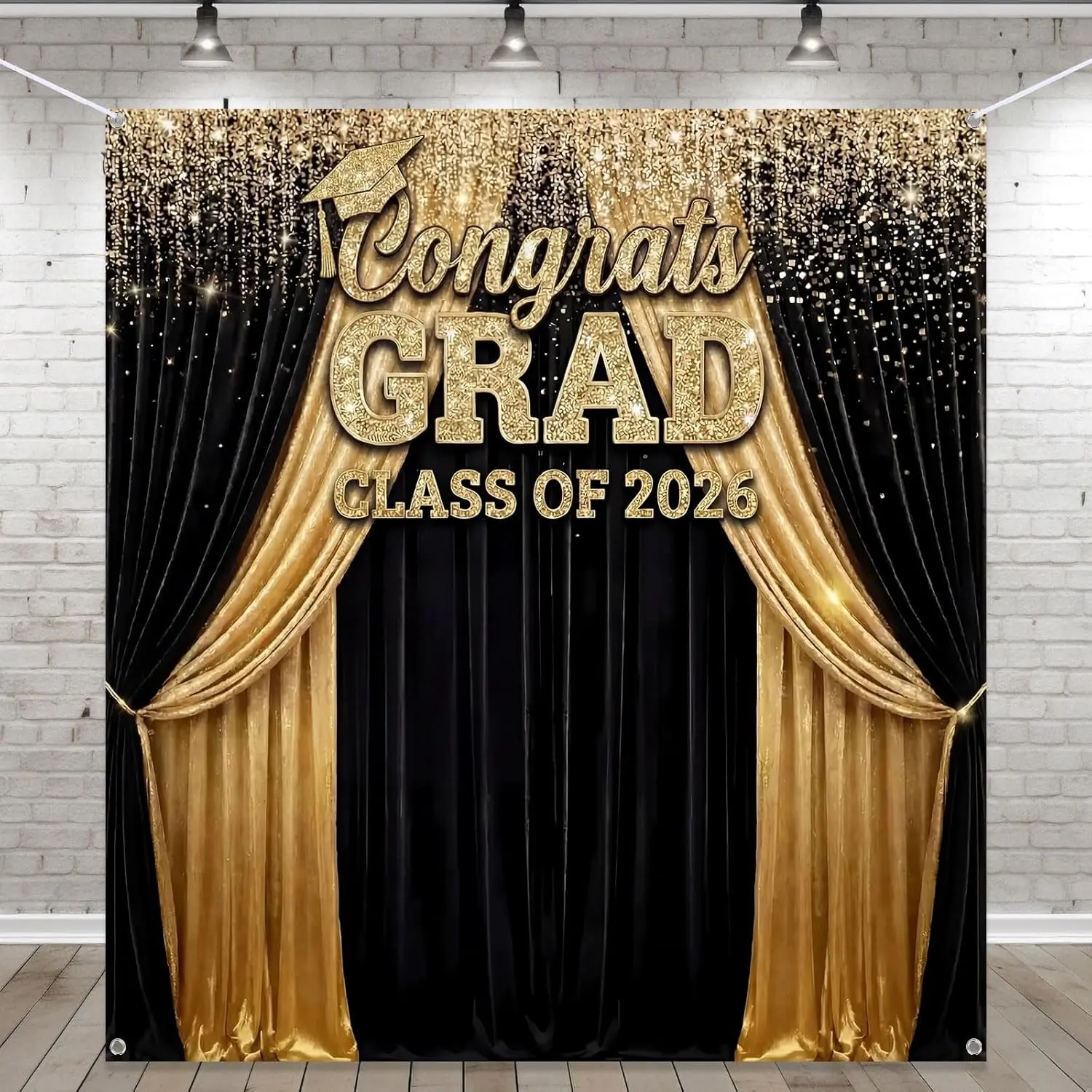 Congrats Grad Class of 2026 Backdrop, Glitter Graduation Party Banner for Photo Booth and Outdoor Decor, Festival Supplies, Graduation Party Decorations