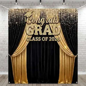 Congrats Grad Class of 2026 Backdrop, Outdoor Graduation Party Decor, Glitter Banner for Photo Booth, Festival Supplies, Outdoor Banners