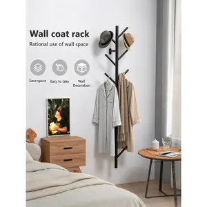 CUGBO Vertical Metal Wall Coat Rack, Hat Rack for Wall, Modern Design Floating Coat Tree for Clothes, Scarves, Bags, Caps, Vertical Metal Hooks for Living Room, Bedroom, Entryway