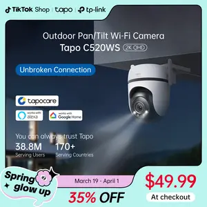 TP-Link & Tapo C520WS - 2K QHD Outdoor Pan/Tilt Wi-Fi Security Camera with 360° View, Motion Tracking, Color Night Vision, AI Detection, and Cloud & SD Card Storage Protection Surveillance Durable Adjustable