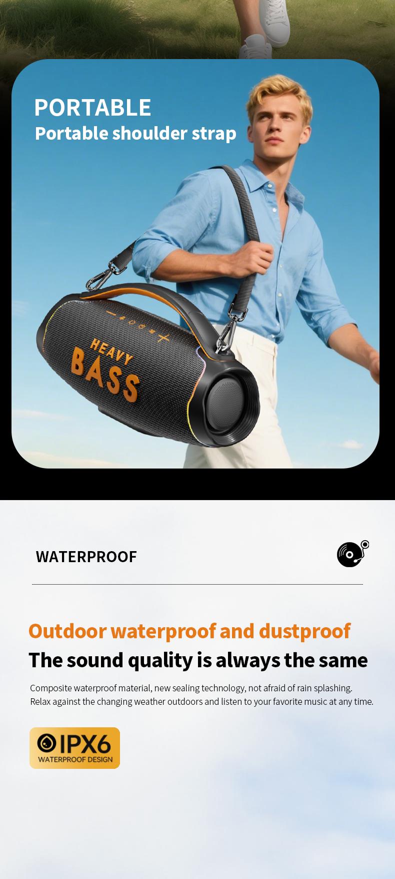 Giant Portable Bluetooth Speaker with Shoulder Strap, Super Loud Heavy Bass Party Speaker, Waterproof Outdoor Sound System with RGB Lights, 48cm Extra Large Wireless Speaker for Camping/Beach Audio Smartphone