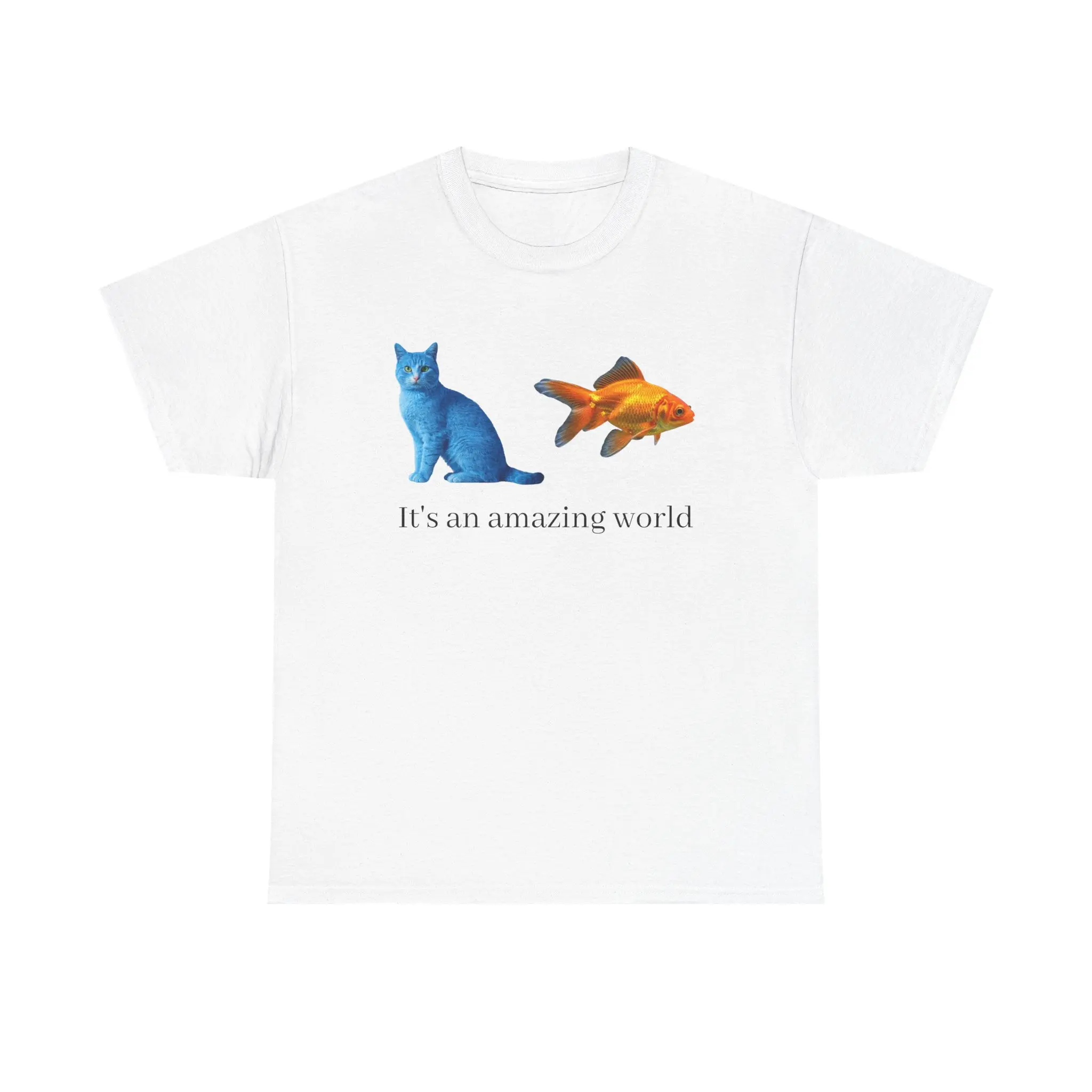 Blue Cat and Goldfish It's an Amazing World T-Shirt