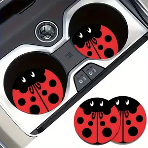 2pcs Cute Red Ladybug Car Cup Holder Inserts - Non-Slip Absorbent Coasters with Cup Holder, High Quality Surface Protection, Fit for All Vehicles - Car Interior Decor Accessories (2pcs), Spill Protection, Playful Design, Secure Grip, Drink Holders, Daily