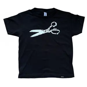 Vintage Scissors Graphic Baby Tee, Handmade Screen Print, 90s Y2K Style Tee