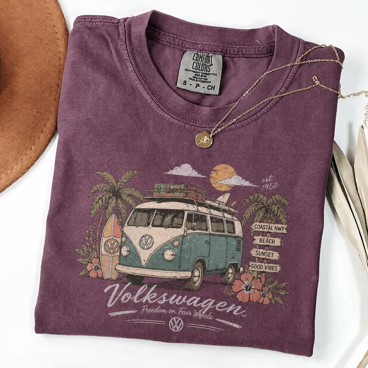 Volkswagen Comfort Colors T Shirt, Vintage VW Bus Graphic Tee, Retro Camper Van Beach Shirt, Coastal Surf Road Trip Adventure Gift for Men and Women