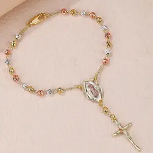 18k  Tri Color VIRGEN De Guadalupe Bracelet Pulsera Oro Laminado woman bracelet rosary bracelet