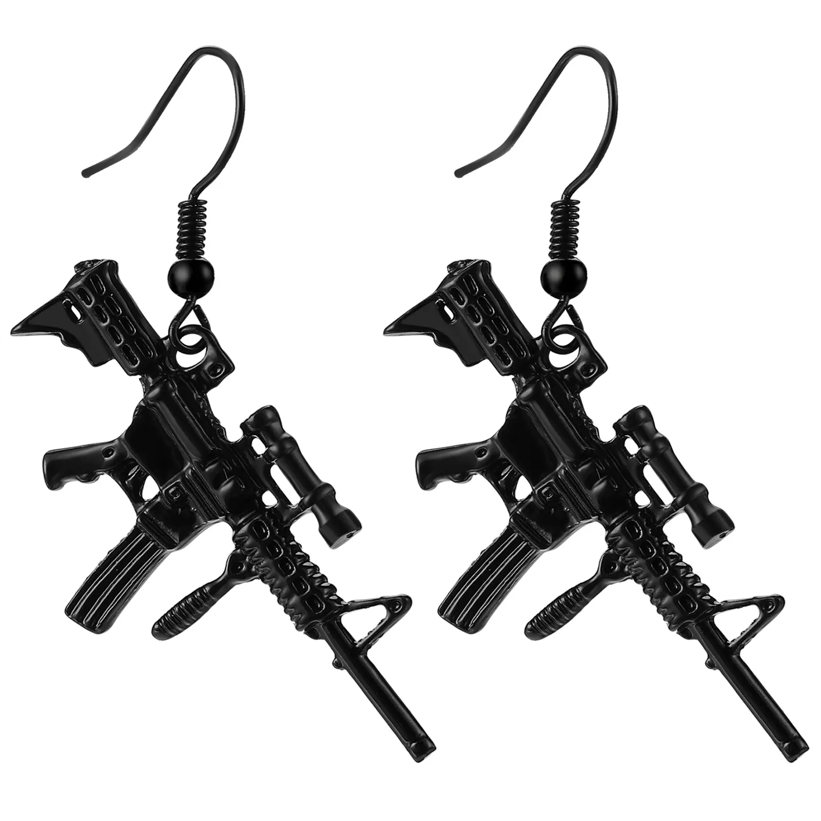 OIDEA Gothic Submachine Gun Metal Drop Earrings for Men, Alloy Punk Dangle Earrings, Gun Metal Earrings