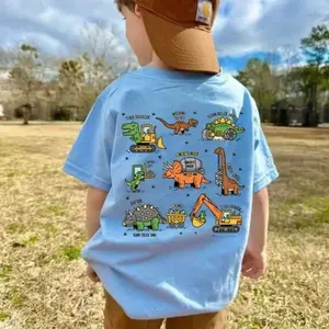 Youth and Adult Dinosaur Construction Back Side Graphic T-Shirt Funny Dino Builder Shirt for Daily Wear, Apparel Made In The USA	