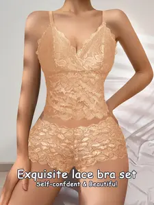 Women's Wireless Push-Up Bra Set, Lace Design, Comfortable Sleepwear, Breathable & Slimming, French Style Essentials