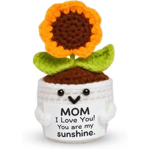 Gifts for Mom - Cute  Crochet Sunflower Pot with Message Card - Christmas Mothers Day Birthday Gifts for Mom from Daughter/Son