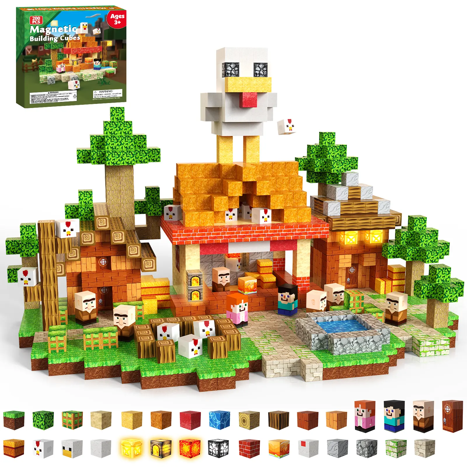 200PCS Magnetic Blocks with Light-Up Blocks, Magnet Building Blocks, Stacking Magent Cubes, STEM Montessori Educational Sensory Toys for Boys & Girls Ages 3-12 Easter Birthday Gift,summerwins summerwins