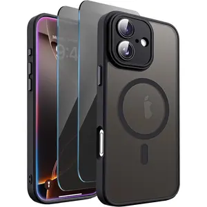 for  16 Case with  Screen Protectors X2 Compatible with Magsafe [Full Camera Protection] Translucent Matte Slim Shockproof Phone Case for  16 Cover 6.1 inch, Black