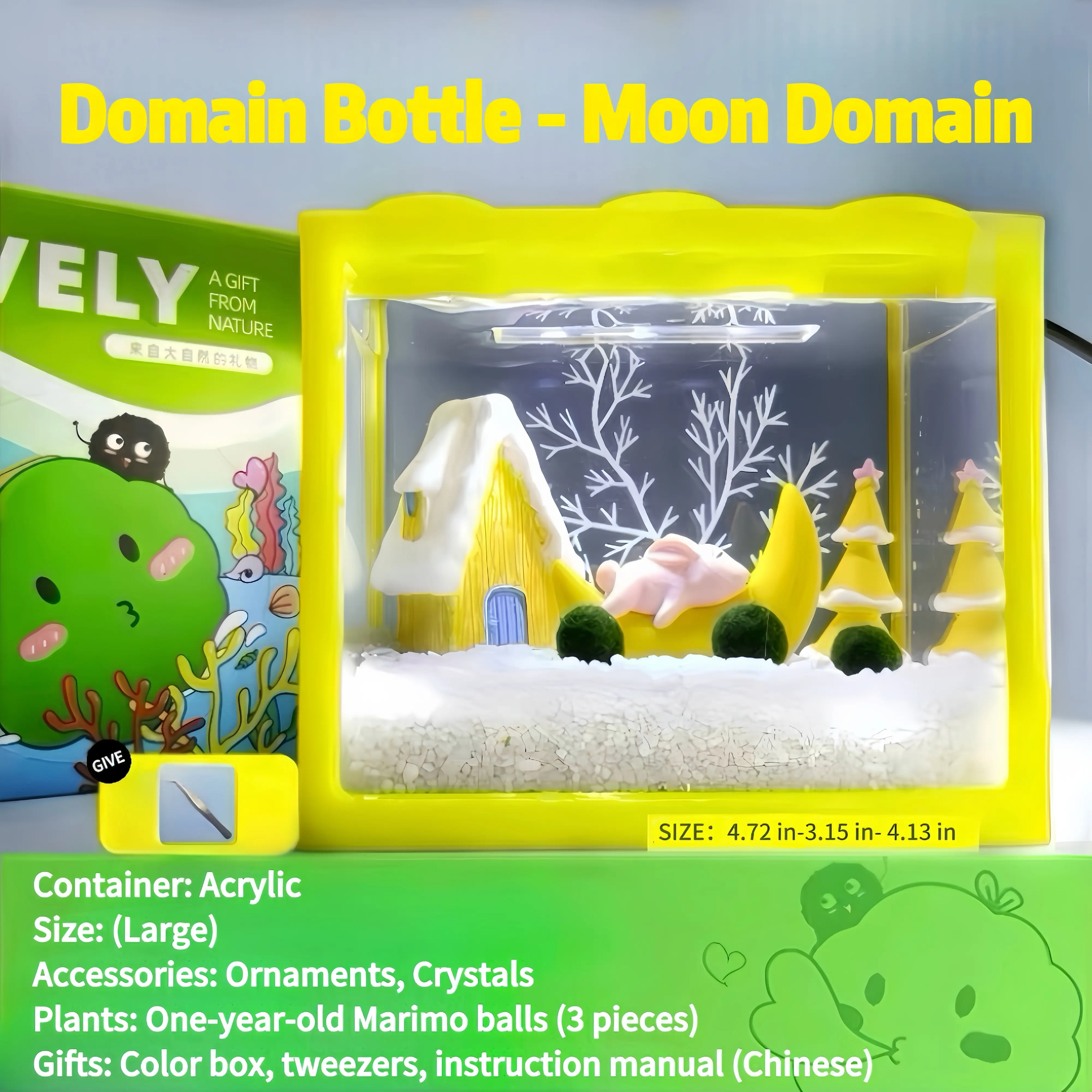 Glowing Serene Moon Realm Bottle Micro-Landscape - Live Aquatic Plant Decor, Self-Sustaining Aquatic Garden & Peninsula Ecosystem, Adorable Marimo Habitat, DIY Mini Closed Terrarium for Calm Spaces (Includes 3 Live Marimo Pets)