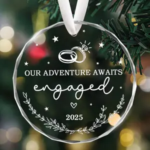 Our Adventure Awaits, Engaged 2025, Couple Glass Keepsake Ornament, Christmas Tree Hanging Ornament, Engagement Gifts for Couples, Bridal Wedding Decor Christmas Ornaments, Gifts for Newlywed Couples, Anniversary Wedding Gifts