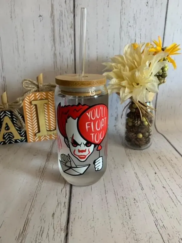 Pennywise Color Changing Glass Can | Iced Coffee Glass | IT Clown | Pennywise the clown | Halloween Glass | Fall | Beer Can Glass