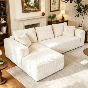 108” Modular Sectional Sofa, Cloud Sectional Couch with L-Shape Chaise/Deep Seat/Armrest/Plush Corduroy Fabric, No Assembly Required, Space-Saving, Boneless Compression Sleeper Sofa for Living Room,sleeper sofas convertible couches boneless couch