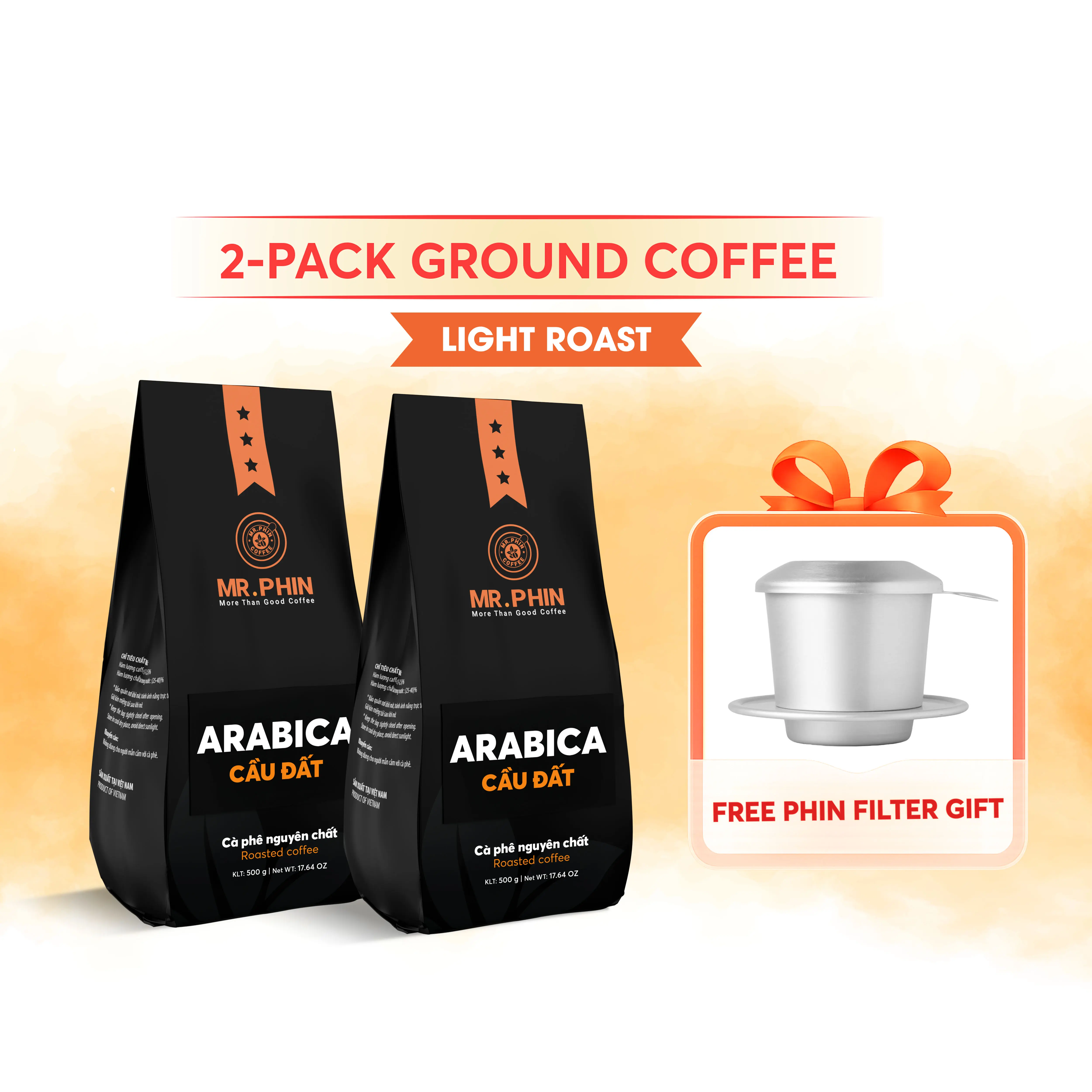 Arabica Cau Dat – Ground Coffee with Vietnamese Phin Filter (2.2 lb/2 Pack)