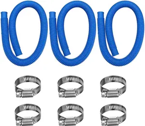 Pool Pump Replacement Hose, 1.25 x 41 Inch Above Ground Pool Hose Compatible with Filter Pump 607, 637, 3 Pack 1 1/4 Replacement Pool Hoses Include 6 Hose Clamps