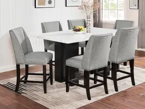 40-1221-7PC-CH 7 pc Faust espresso finish wood 68" faux marble top counter height dining table set