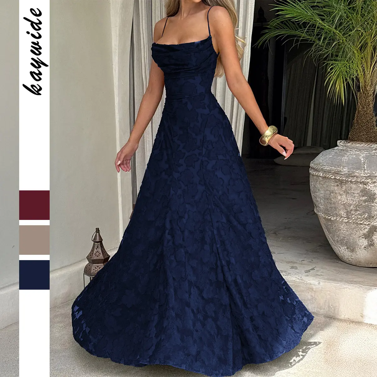 Women's Elegant Formal Dress, Oceanic Print A-Line Spaghetti Strap Maxi Gown for Prom & Bridgerton Parties, Formal Dresses, Elegant Dresses For Women