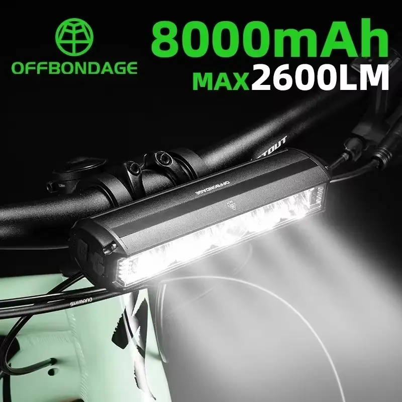 Offbondage Bicycle Front Light, 2600 Lumens Bike Lamp, 8000mah Waterproof Cycling Accessories, Suitable for Mountain Biking Outdoor Riding, Handlebar Mtb, Bicycle Parts, Bike Lights