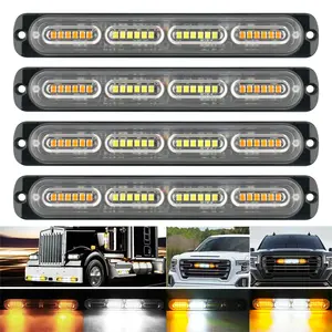 2/4Pcs 24 LED Amber White Strobe Warning Lights, Universal Car Emergency Hazard Flashing Marker Lamps with Multiple Flash Modes, for Pickup Truck SUV Van Trailer Forklift Engineering Vehicles