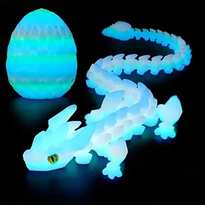 3D Printed Joint-Movable Dragon Collectible Figurines Set with Dragon Egg, Rainbow Gradient Night Glow, Glow in the Dark, Full Joint Movement, Desk Decor Stress Relief