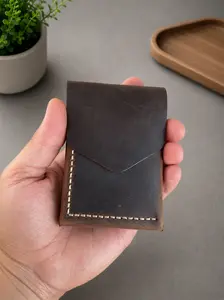 Handmade Full Grain Leather Wallet for Men Slim Minimalist Front Pocket Cash Wallet Hand Stitched Genuine Leather Mens Wallet Vertical Bifold Wallet Compact Everyday Carry Wallet Gift for Dad Husband Boyfriend Anniversary Gift