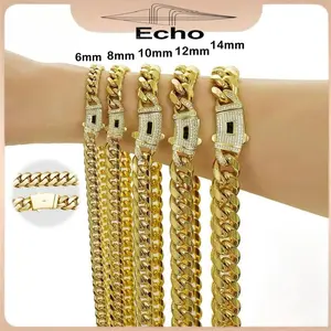 Cuban Link Chain Necklace 14k Gold Plated Stainless Steel Iced Out Clasp Hip Hop Jewelry for Men/ Women 6/8/10/12/14mm Thickened Black Friday necklaces  men