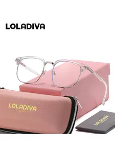 LOLADIVA 1 Piece Unisex Transparent Design Full Frame Plano Glasses Enduring Appeal Square Frame Plano Glasses