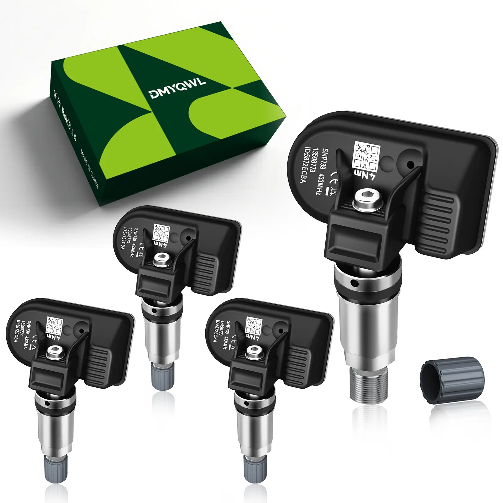 DMYQWL 4PCS Automotive-Grade TPMS Sensor Set, 433MHz Pre-Programmed, Accurately Tracks Tire Pressure, Motion & Temperature - Compatible with Chevy, GMC, Cadillac, Buick (Silverado, Sierra, Terrain, Yukon, Lacrosse, Camaro, Cruze, Malibu)