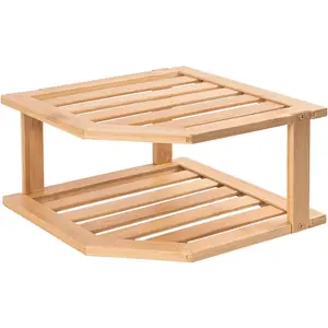 Bamboo Corner Shelf,2 Tier Plate Organizer for Cabinet and Countertop,Pantry Dish and Spice Rack for Kitchen VERTORGAN