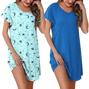 Marvmys 2 Pack Nightgowns for Women Short Sleeve Night Shirts V Neck Sleepwear Night Gown Loungewear S-3XL Moomoo Nightgowns Nightdress Floral Print