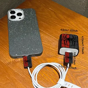 Spider-Man Colorful Web Apple Mobile Phone Charger Protector Set, 20w/18w Adapter, Compatible with iPhone 11/12/13/14/15/16/promax, Data Cable Organizer