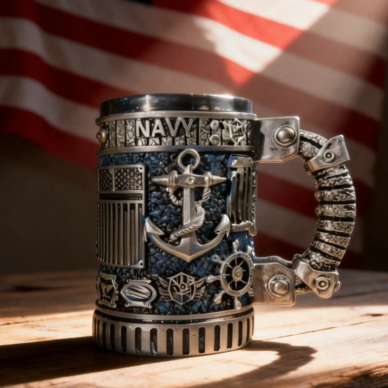 US Navy Tactical 3D Embossed Washable Coffee Mug - Sturdy Resin-Metal Textured Tankard, Kitchen Drinkware for Navy Veterans