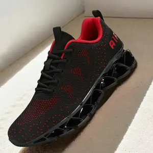 Mens Walking Shoes Blade Non Slip Fashion Sneakers Breathable Mesh Soft Sole Casual Athletic Running Sport Shoes Black/Red