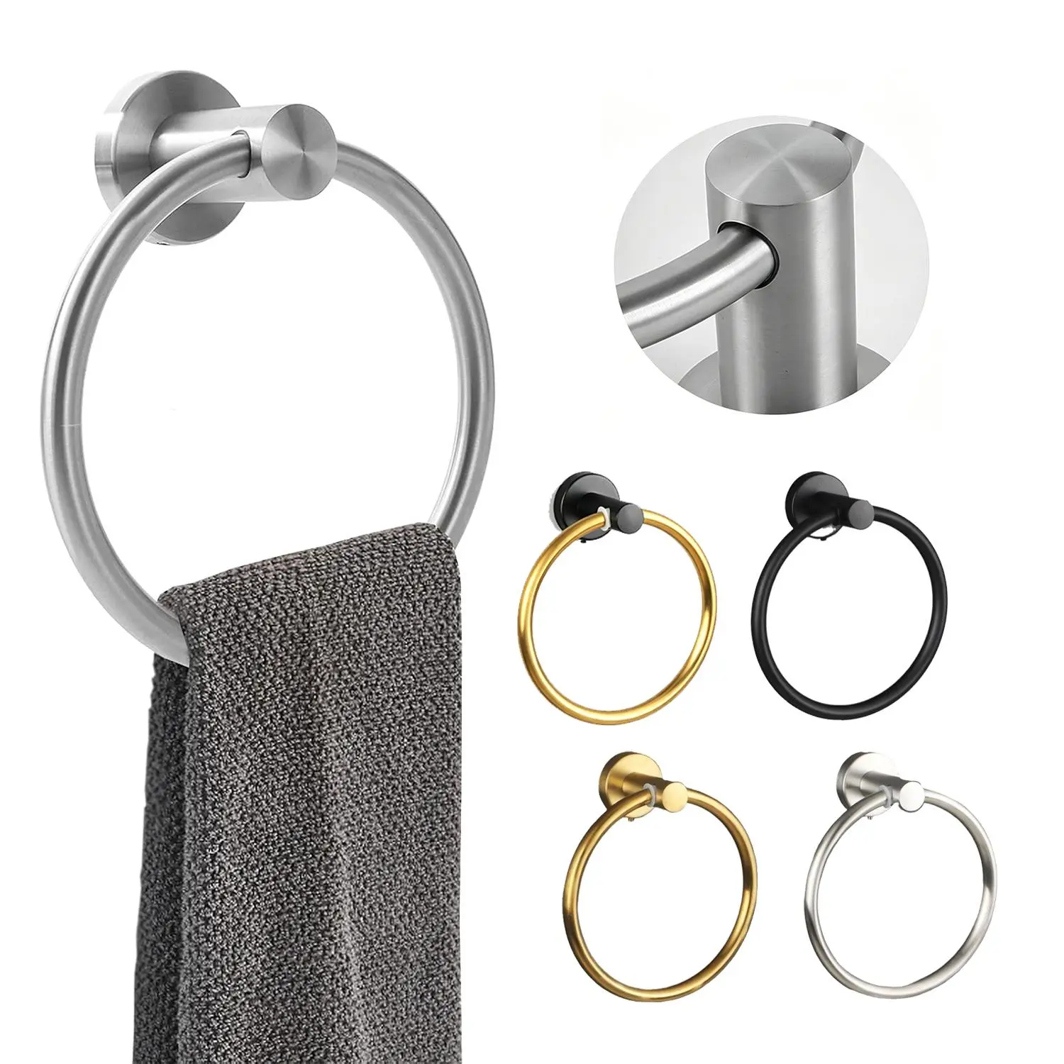 Stainless Steel Bathroom Towel Ring Holder (1 Count) by summerwins - Wall Mount Hook, 10 kg Load Capacity for Heavy Hand Towels, Home Bathroom Essentials, Bathroom Hooks, Hand Towel Hook