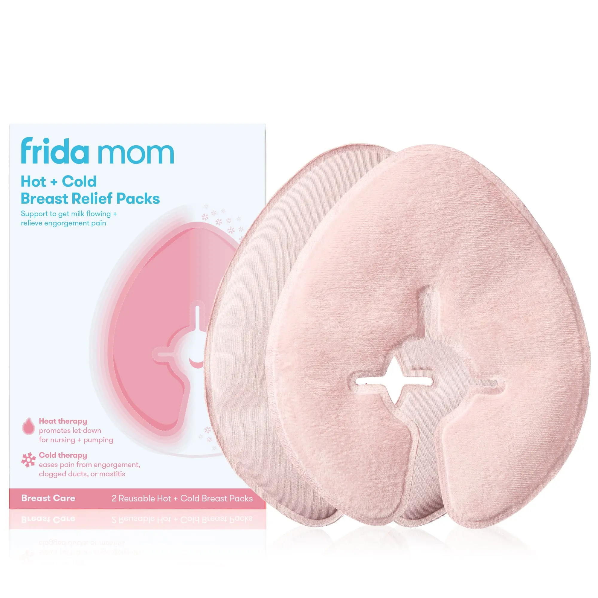 Frida Mom Hot & Cold Breast Relief Packs - 2-in-1 Teardrop Shape for Engorgement & Inflammation Support - Reusable Microwavable & Freezable Nursing Pads for New Moms