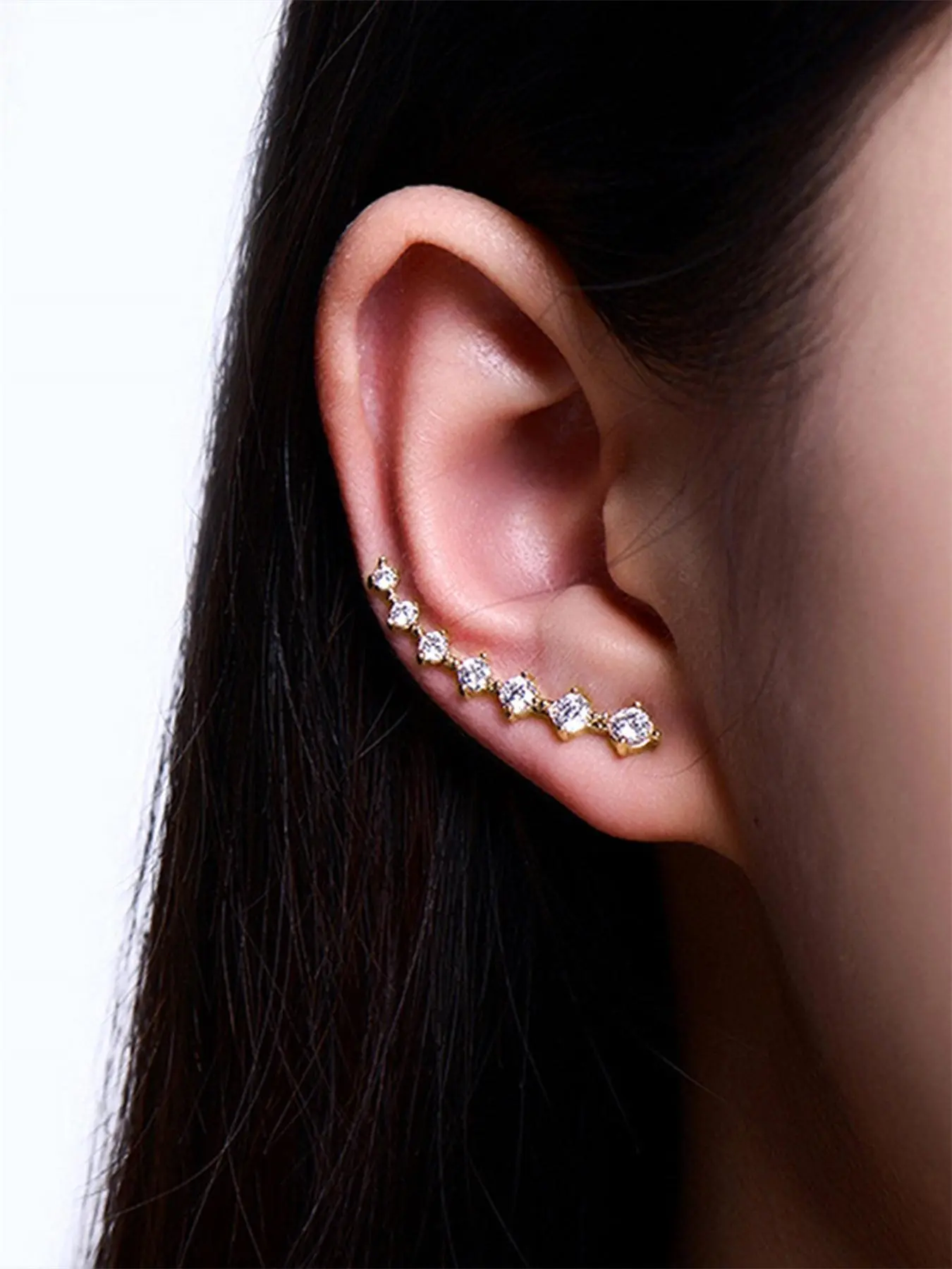 Women's Rhinestone Decor Ear Climbers, Fashion Elegant Copper Earrings For Anniversary Party Evening Gift, Rhinestone Decorated Bling