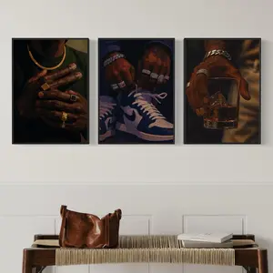Black Man Art Set Of 3, Black Art Print, Sneakerhead Urban Art, Black Men Posters, Black Canvas Art, Bar Area Black Art, Black Male Wall Art Decor Photo Living Room Decoration Artistic Ornaments