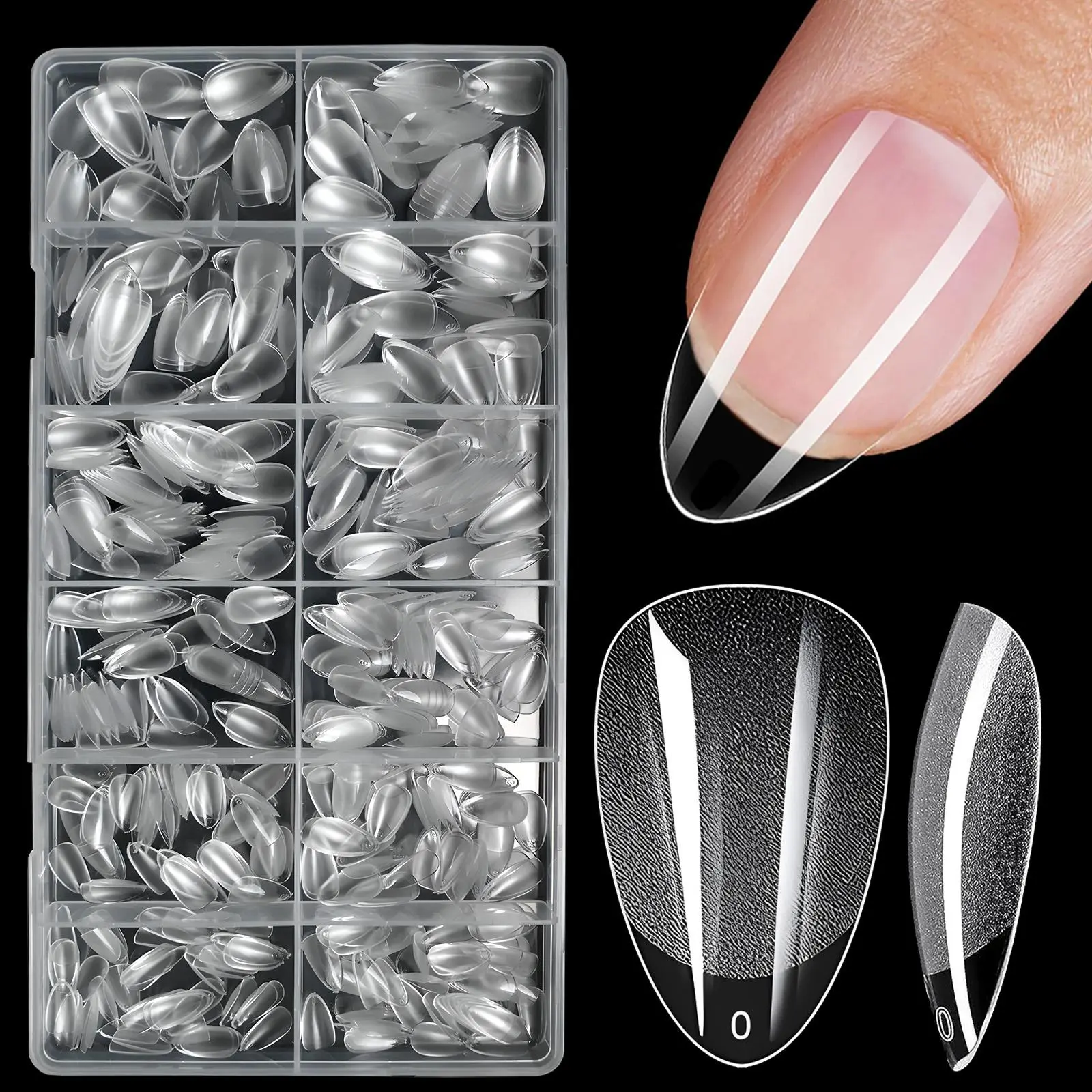 Short Almond Fake Nail Tips, 600pcs/box Clear Press on Nails, Almond Shape Nails, Full Cover Almond False Nail Tips for Nail Salon Professional Acrylic Nails, Acrylic Nails Extension, Fake Nails Extensions, Nail Art Supplies