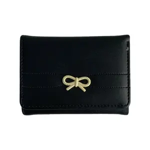 Women's Minimalist Bow-Knot Short Fold Wallet | Premium Korean Style Ins Fashion | Slim Compact Design | High-Grade PU Leather | Large Capacity Card Slots & Coin Pocket | Elegant Lightweight Purse for Daily Use, Wallets, Plain
