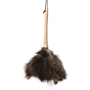 Ostrich Feather Duster 16 inch Feather Duster Fluffy Natural Genuine Ostrich Feathers with Wooden Handle and Eco-Friendly Reusable Handheld Ostrich Feather Duster for Cleaning Supplies