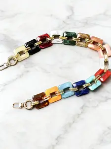 Fashion contrast stitching square chain bag chain, versatile metal chain buckle color design, color acrylic square bag chain suitable for bag accessories, daily bag matching, Adjustable Chain Strap, Fashionable chain strap, Handbag Accessory