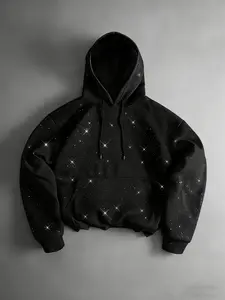 Unisex Y2K street heavyweight starry sky hooded sweatshirt | Unisex loose boxy hooded sweatshirt | Shiny rhinestone pullover | Street-style high-street loose fleece hoodie | Essential shiny outerwear for autumn/winter | Available in multiple colors