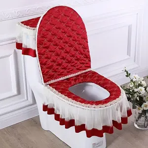 3pcs European Style Lace-Trimmed Toilet Seat Cover Set with Zipper, Bathroom Decor, Non-Electric, Comfort Warmth, Skin-Friendly, Fits Standard Toilets, Easy Clean, Ideal for Home & Commercial Use, Reusable Washable Bath Accessories Pink Rose Home Goods