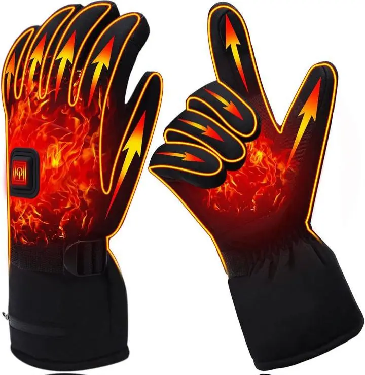 GEMSTONEGO Electric Rechargeable 7.4V Thermal Gloves for Men Women, 3 Heat Settings Touchscreen Waterproof Windproof Heated Gloves for Hiking Skiing Outdoor Activities