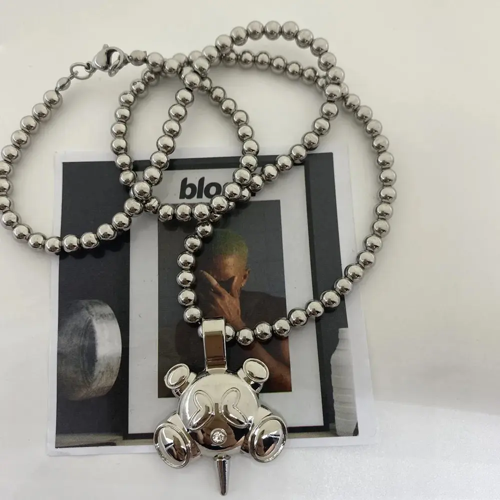 Hip Hop Style Stainless Steel Bead Chain Fashion Trend Pendant Necklace For Men and Women Personality Design Punk Necklace Gift
